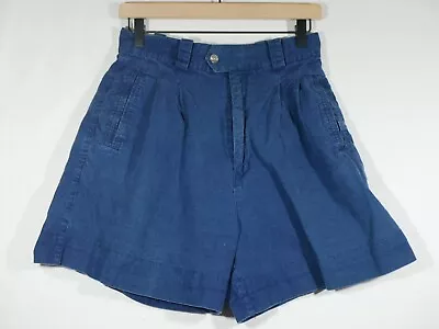 Vintage Hunters Run Linen Blend High-waisted Mom Shorts Blue Size 12 • $12.99