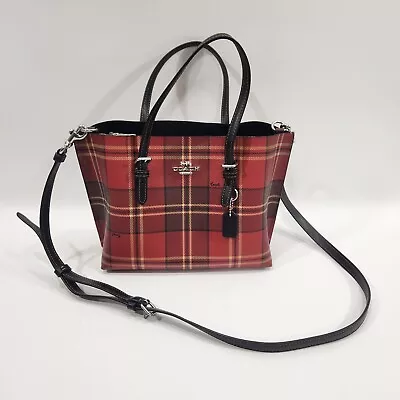 Coach NY Womens Handcarry Red Tartan Plaid Leather Mollie Tote Multi Bag W Strap • $158.99