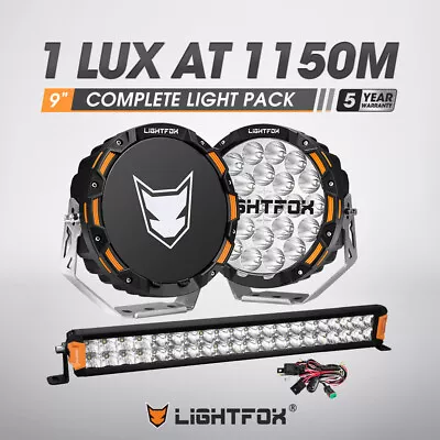 LIGHTFOX 9'' Osram LED Driving Spot Lights + 20  LED Light Bar Dual Row Combo • $389.95