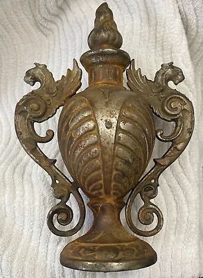 Antique Vintage Cast Iron Pot Belly Stove Topper Finale Winged Griffins Dragons • $389