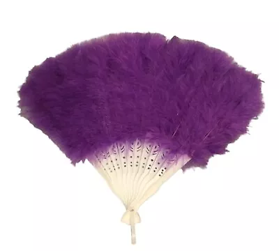 Purple Marabou Feather Fan 13  X 11  Open Close Burlesque Wedding Costumes Dance • $9.97