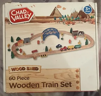 60 Piece Wooden Train Set By Chad Valley EYFS Small World Play - VGC • £14.99