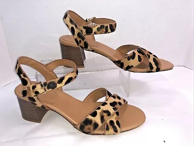 J.CREW Leopard Calf Hair Sandals Size. 8 M Style AK124 Brown  Sling Back #O • $29.91