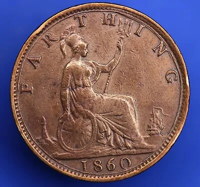 British Coin - 1860 Queen Victoria Farthing ¼d Quarter Penny        [29145] • $23.24