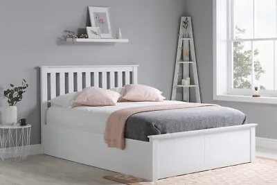 4ft6 Double 5ft Kingsize Wooden Ottoman Storage Bed White Or Natural Oak Colour • £557.99