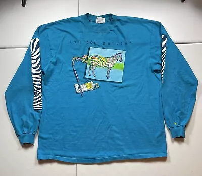 Vintage The Zoo Gallery Art Shirt Men’s XL Blue Long Sleeve Zebra Animal 1983 • $19.95