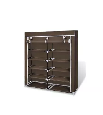 $50.99 • Buy 2 Doors With Cover Portable Storage Shoe Rack Cabinet Wardrobe - Brown