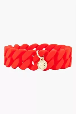 Marc By Marc Jacobs Rubber Turnlock Bracelet With Gold Signature Charm - Red • $12