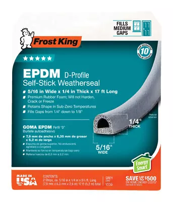 Frost King V25GA Gray EPDM Rubber Weather-Strip Tape 5/16 In. X 17 L Ft. • $11.05