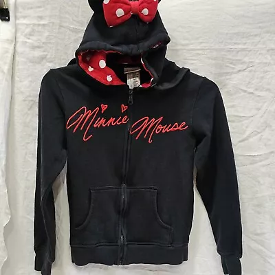 Disney Parks Minnie Mouse Black Full Zip Hoodie Size S Bow Embroidered • $4.99