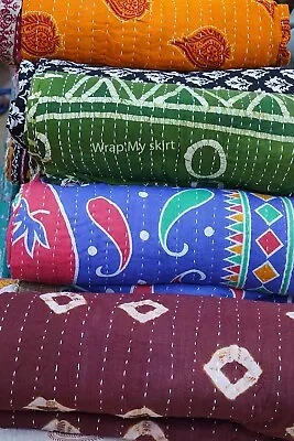 Indian Vintage Throw Cotton Kantha Quilt Handmade Bedsheet Reversible Blanket • $13.79