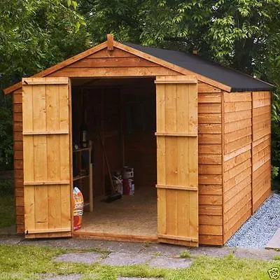 10x8 WOODEN GARDEN SHED APEX WINDOWLESS DOUBLE DOORS WOOD SHEDS 10ft X 8ft STORE • £669.94