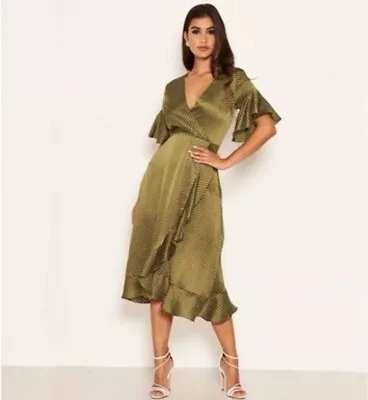 AX Paris MIDI Dress 14 Olive Green Polka Dot SIZE 14 Worn ONCE • £20