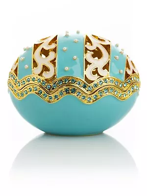 Turquoise Egg  & Pearls Trinket Box Handmade By Keren Kopal & Austrian Crystals • $5.50