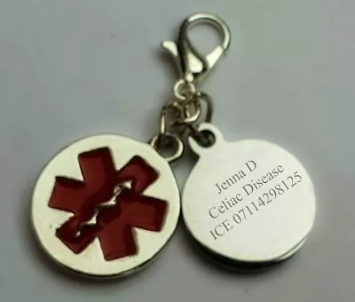  Medical Alert ID Unisex Celiac Disease Life Saving Info Charm Engraved SOS • £6.99