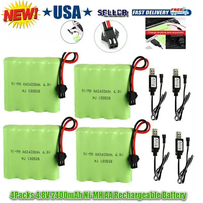 4.8V 2400mAh Ni-MH AA Battery Pack SM-2P 2Pin Plug USB Cable For RC Car Truck US • $16.05