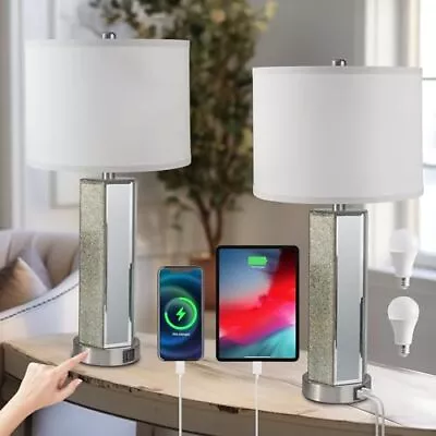 VELXEE Touch Control Table Lamps Set Of 2 Modern Silver Mirror Bedside Lamp ... • $105.25