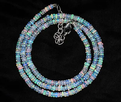 925 Silver Necklace 16 Natural Ethiopian Fire Opal Gemstone Beads Necklace F3770 • $45.36