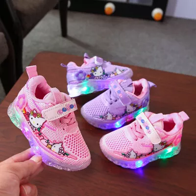 Kids Hello Kitty Cat Mesh Light Up Shoes LED Flashing Casual Sneakers Gifts AU • $24.99