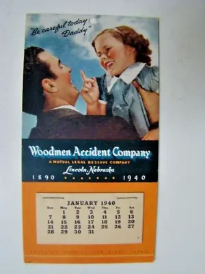 Vintage 1940 Woodmen Accident Company Lincoln Nebraska Mini Wall Calendar • $5.94