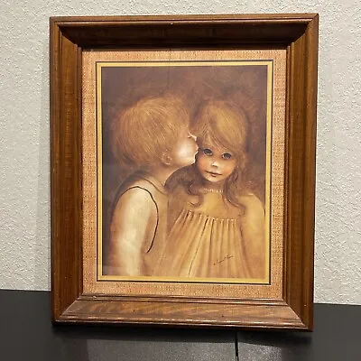 Framed Margaret Kane Lithograph Print Big Eyes Vtg   “A Little Kiss” First Love • $89.99