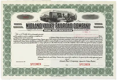 Midland Valley Railroad Company. Stock Certificate • $50