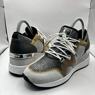 Michael Kors Liv Trainer Glitter Chain Sneaker Women Shoes Anthracite Sz 7 • $60