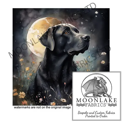 Black Labrador Retriever  On A Moonlit Night  Fabric Craft Panels In 100% Cotton • £3.45