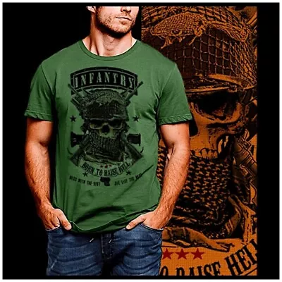 $19.99 • Buy Infantry T-shirt WW2 Helmet Raise Hell Quote Infantryman Shemagh Combat Veteran 