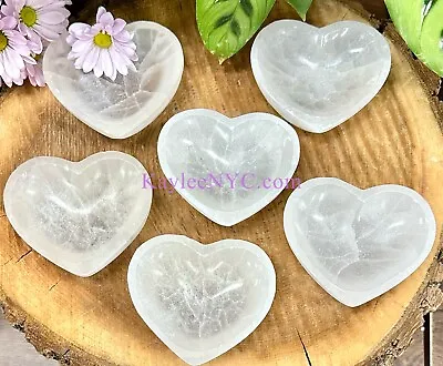 Wholesale Lot 6 PCs Natural Selenite Aka Satin Spar Heart  Bowls Crystal  ~10cm • $38