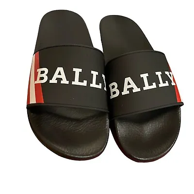 BALLY SIMON BLACK RUBBER LOGO SANDALS SLIDES SHOES - MADE IN ITALY Several Size • $120