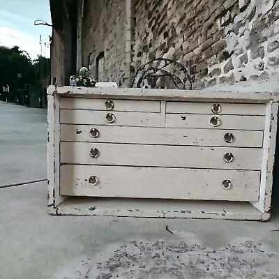 Antique Apothecary Cabinet Wood File Box Industrial Drawer Pulls Tool Box Machin • $350