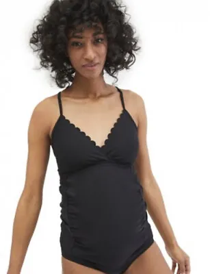 Motherhood Maternity Scallop Trim Maternity Swim Top UPF 50+ Black (Size M) • $13.99