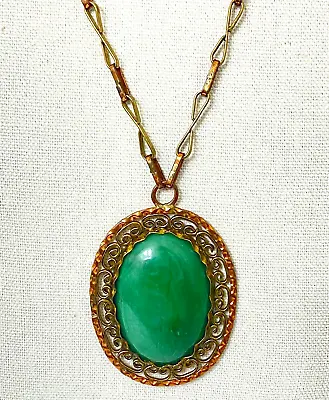 Malachite Copper & Brass Artisan Necklace VTG 1960s Estate Jewelry Signed MEXICO • $23.38