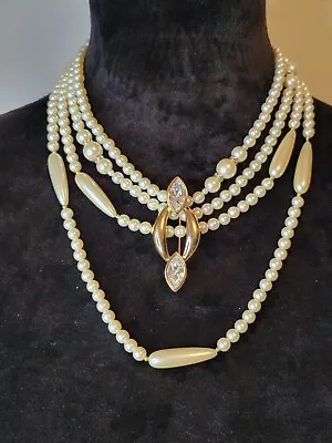 Vntg Faux Pearl Strands 32  & 42  W/ S.A.L. Marked Brooch Versatile Jewelry Set • $28