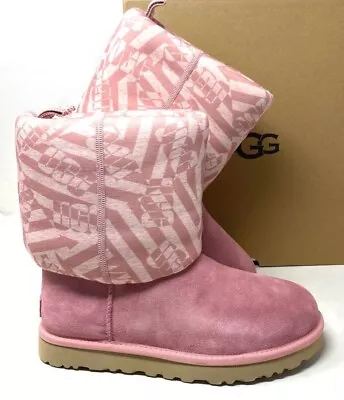 UGG Classic Short Jersey Stripe Suede Boots Winter Pink Women Size 1138431 BLUS • $134.99