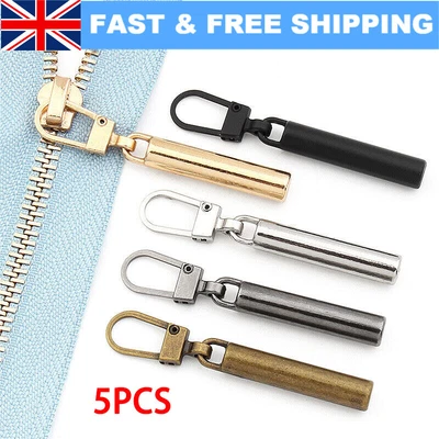 £2.99 • Buy 5X Metal Zipper Pull Replacement Zip Tags Fixer Slider Head Repair Kit Universal