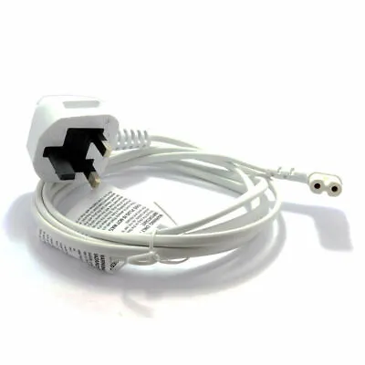 Long UK Mains Power Lead Cable For SAMSUNG 4k UHD TV Fig 8 2 Pin Angled White • £7.95