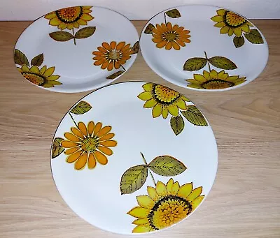 3 Alfred Meakin Sunflowers Luncheon Plates Glo White 9 In Vintage 1960s • £25