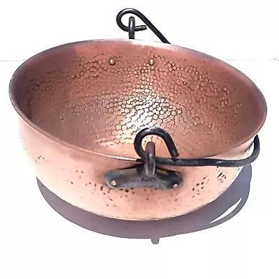 Vintage 13.2inch French Copper Mixing Bowl Planter Hamm Iron Swing Handle 4.6lbs • $145