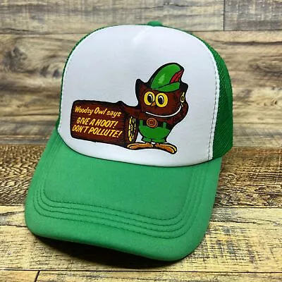 Woodsy Owl Mens Trucker Hat Green Snapback 70s Old Advertisement Don't Pollute • $19.99