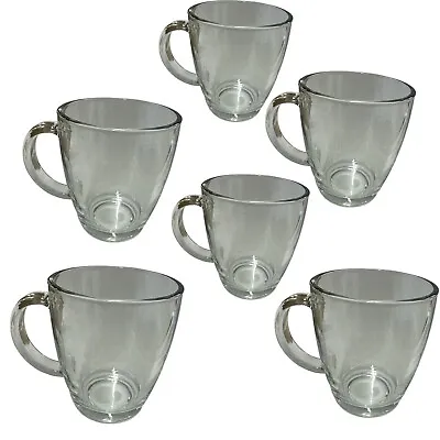 Set Of 6 Large Size 350ml Clear Glass Mugs For Coffee Chai Latte Soup Etc • £12.40