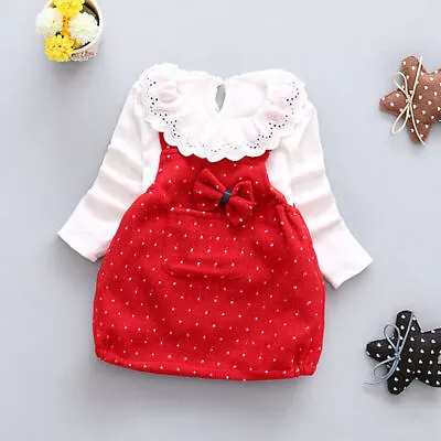 $8.03 • Buy NEW Toddler Infant Girls Outfits Tshirt Tops + Braces Skirt Kids Clothes Set