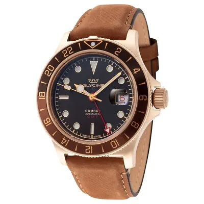 GLYCINE Combat Sub 42 Bronze Automatic With GMT Watch Leather Strap - Stunning** • $1395