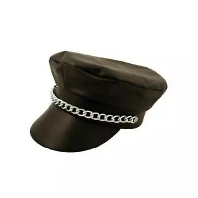 PVC Leather Black Look YMCA Gay Village People Biker Hat Cap 80s Fancy Dress • £7.45