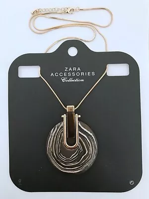 Zara Gold Tone Brown Resin Pendant 31 -34  Necklace • $8.99