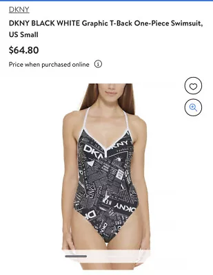 DKNY Black White Graphic T- Back One- Piece Swimsuit Size XL New • $55