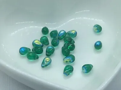 £2.60 • Buy 20 Czech Teal Green Teardrop Glass Beads, 6mm X 4mm, AB Coating