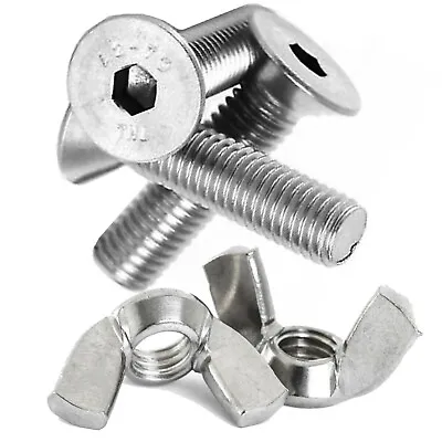 £3.24 • Buy M3 A2 STAINLESS STEEL MACHINE SCREWS COUNTERSUNK BOLTS SOCKET BOLTS + Wing Nuts