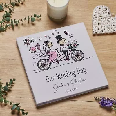 Personalised Large Linen Our Wedding Day Photo Album With Sketched Couple PLL-7 • £26.99